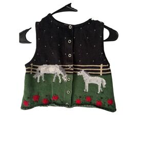 Kids Vintage Button Front Vest Girls Horse Floral Applique Knit Size 6X Cottage
